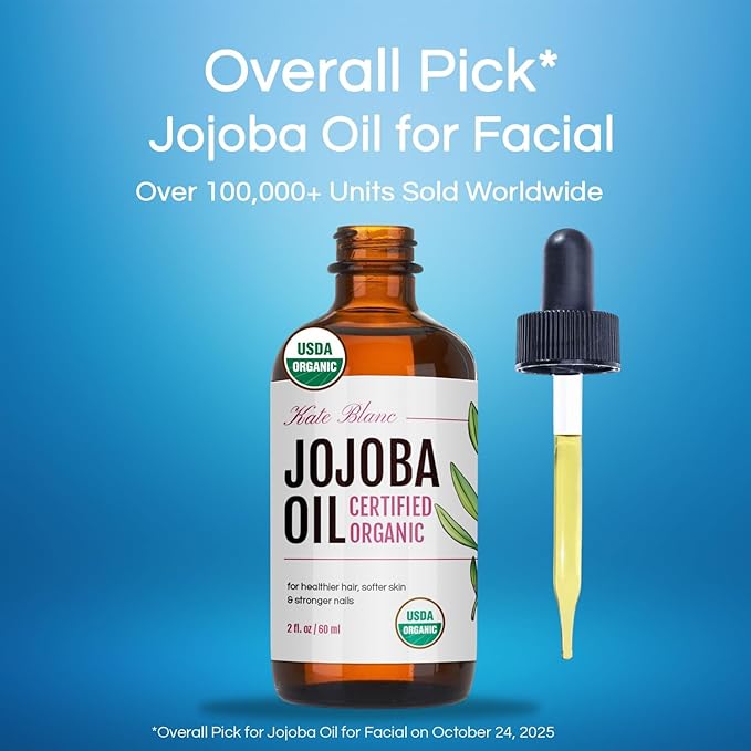 Kate Blanc Cosmetics Jojoba Oil Organic for Hair, Skin & Face (4oz, 100% Pure, Cold Pressed, Natural, Hexane Free, Glass Bottle)
