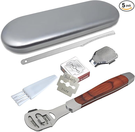 Callus Shaver with Wooden Handle，Pedicure Foot File Kit，Foot File Callus Remover，High-Quality Scraper for Removing Calluses, Cracked Heels, and Dead Skin