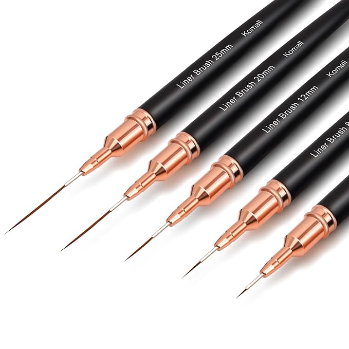 Metallic Nail Art Brushes, 5Pcs Liner Brush Set, UV Gel Polish Painting Art Design Pen for Long Lines, Thin Details, Fine Drawing Sizes 4/8/12/20/25mm(Black)