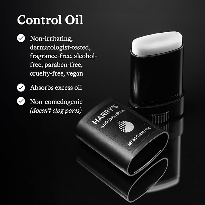 Harry's Anti-Shine Stick for Oily Skin - (2 Pack) 0.35 oz - Controls and Absorbs Oil for Matte Finish - Facial Skin Care for Men