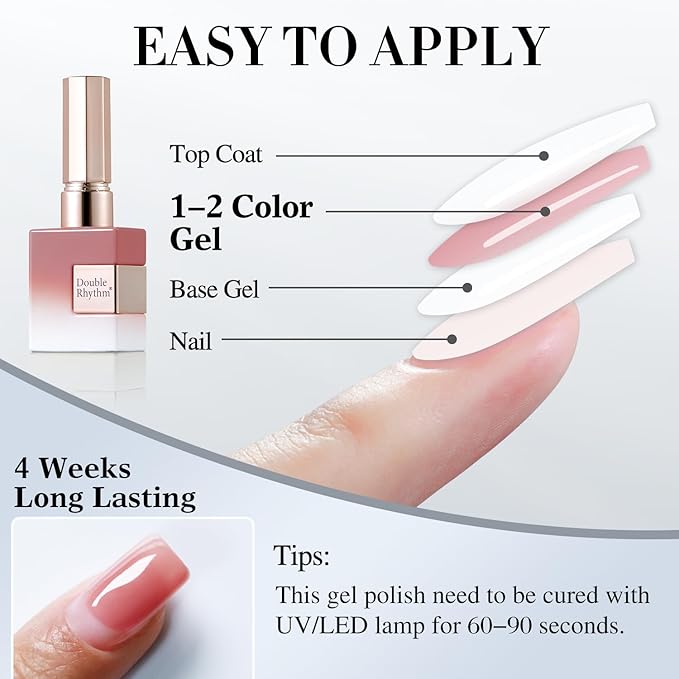 Double Rhythm Gel Polish 15ML Jelly Sheer Pastel Light Milky Color Pearl White Bottle 1 PC 0.5 OZ Full Size Nail Art Salon at Home (Rose Purple-D1373)