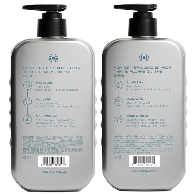 Hawthorne All Day Men's Conditioner. Sulfate Free, Paraben Free Conditioner With Argan Oil & Coconut Oil. For Stronger, Healthier Hair. Night Swim Cologne Scent. 16 fl. oz. 2-Pack.