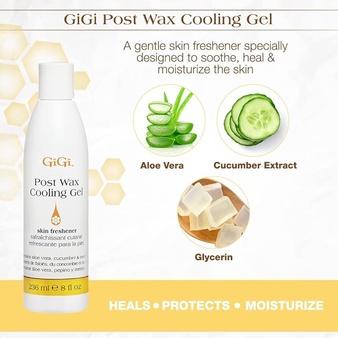 GiGi Post Waxing Cooling Gel, Soothing After Wax Care Treatment, Skin Freshener & Hydrating, 8 fl oz