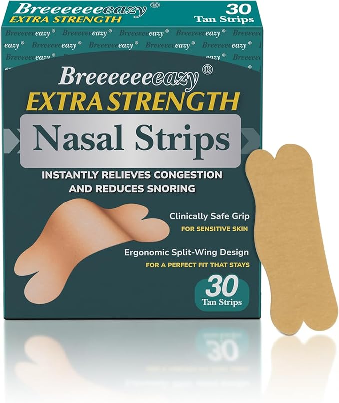 Upgraded Anti-Slip Nasal Strips for Breathing-Extra Strength Ergonomic Nose Strips,Nasal Strips for Snoring & Nose Strips for Better Breathing,Strong Adhesive Comfort Fit Improves Sleep (30 Pack)