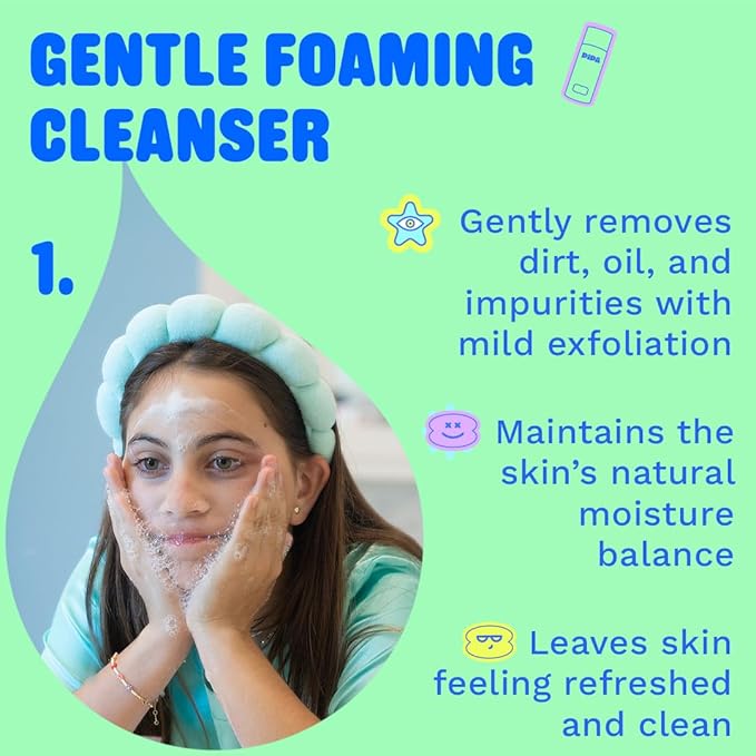 Pipa Skincare Start Young Bundle Gift Set | 3-Step Birthday Gift Skin Care Routine for Girls & Tweens 8 to 12 | Alcohol-Free & Safe | Includes Foam Face Cleanser, Face Moisturizer & Facial Mist