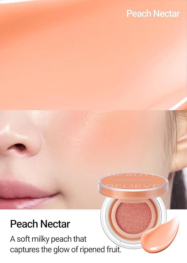 JUNG SAEM MOOL Artist Cushion Blush | Easy to Blend with Puff, Buildable Liquid Blush for Cheeks with a Dewy & Natural Finish, Korean Makeup (Peach Nectar)
