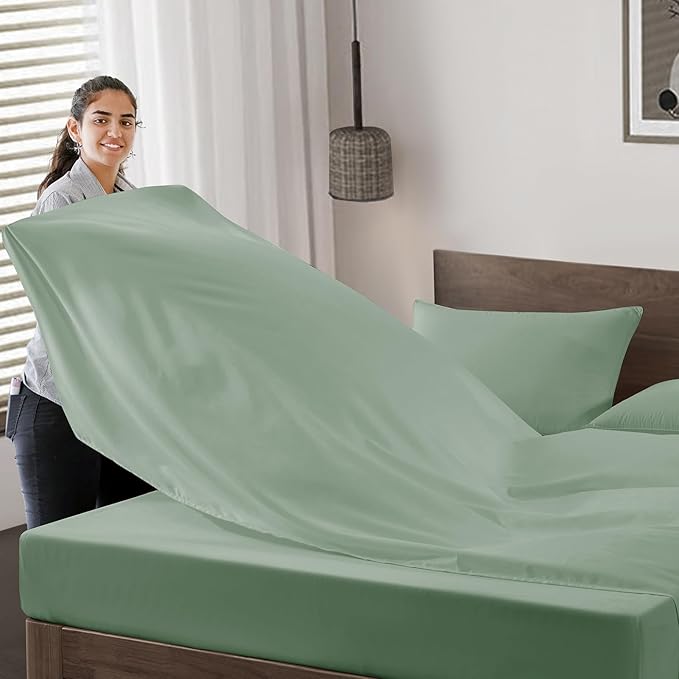 Maple&Stone Twin Flat Sheet 6 Pack,Premium Soft & Breathable,Brushed Microfiber Fabric,Anti-Shrinkage & Non-Fading,Bulk Flat Sheets Only Twin Size(Sage Green)