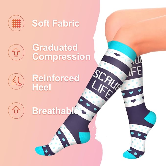 Iseasoo 4 Pairs Compression Socks for Women Circulation-Best Support for Nurses,Running,Athletic,Travel