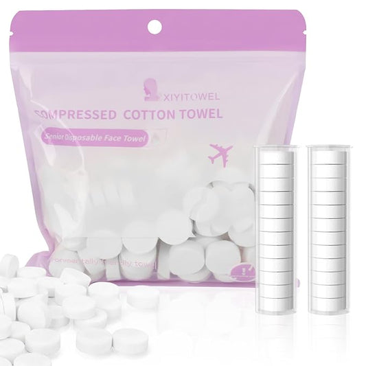 Classycoo Compressed Towel 120 PCS with 2 Carrying Cases,Disposable Mini Tablets Portable Face Towel Cotton Coin Tissue for Travel, Camping, Hiking, Sport, Home Hand Wipes, Outdoor Activities(Purple)