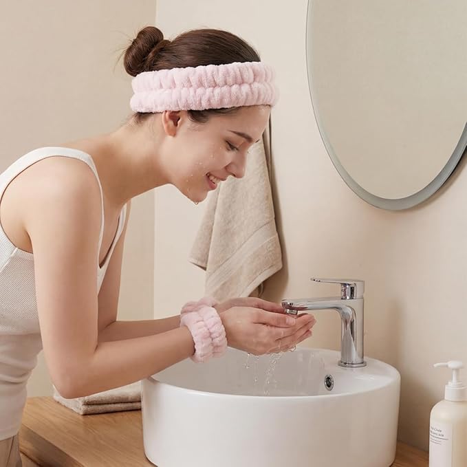 Wrist Towels for Washing Face for Women,Men, Microfiber Spa Wristbands Absorbent Face Washing Wristbands Headband Set Prevent Liquid from Spilling