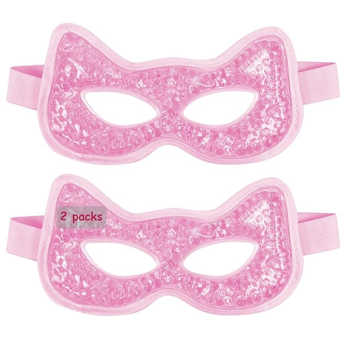 Cooling & Heating Eye Mask - Hot/Cold Use for Puffy Eyes, Headaches, Migraines, Sinus & Dark Circles (2 Packs Pink)