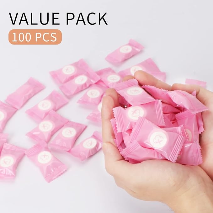 Classycoo Compressed Towel 100 PCS Mini Tablets Disposable Portable Face Towel Cotton Coin Tissue Eco-Friendly for Travel, Camping, Hiking, Sport, Beauty, Home Hand Wipes, Outdoor Activities Pink