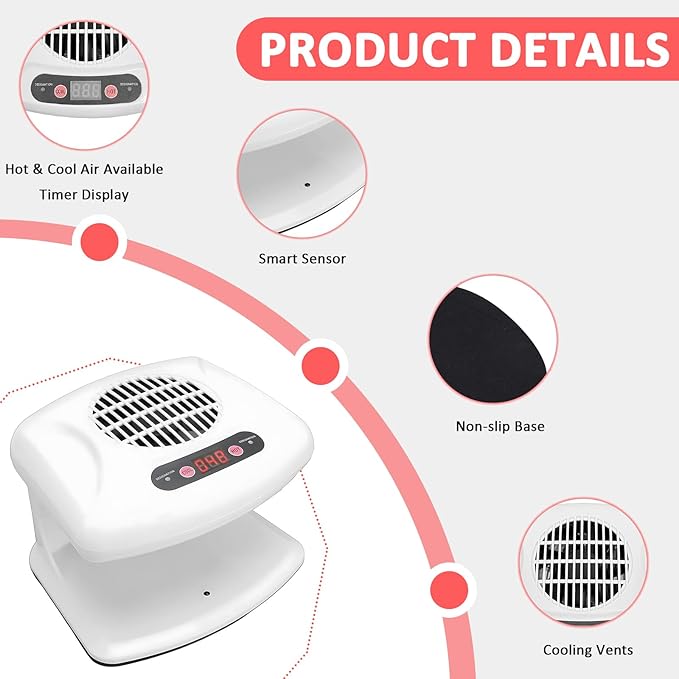Nail Dryer for Regular Polish, 200W Nail Drying Fan with Sensor and Hot and Cool Air for Home Use