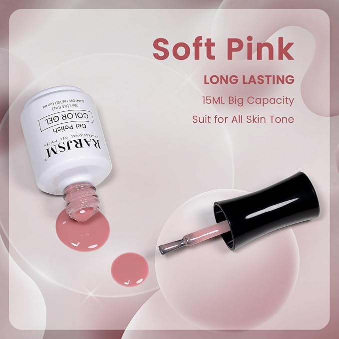 RARJSM Nude Gel Polish Soft Pink Skin Tone Neutral Color Sheer Jelly Gel Nail Polish 1PC 15ml Single Bottle Cream Transparent Pink Nail Gel Polish Soak off UV LED Cured for Home Salon DIY Manicure