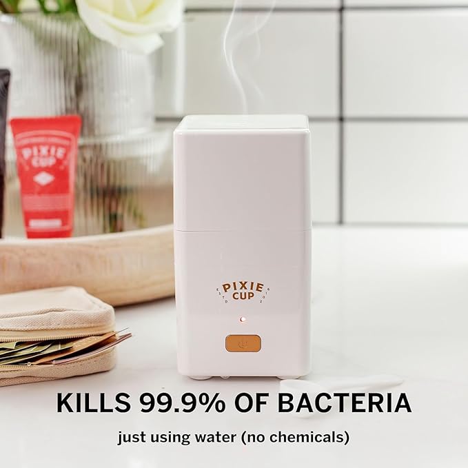 Pixie Menstrual Cups with Sterilizer - The Most Comfortable Soft Reusable Period Cup - Kills 99.9% of Germs with Clean Steam - Wash Your Cup in 3 Minutes! - Compact Sanitizer Kit for Feminine Care