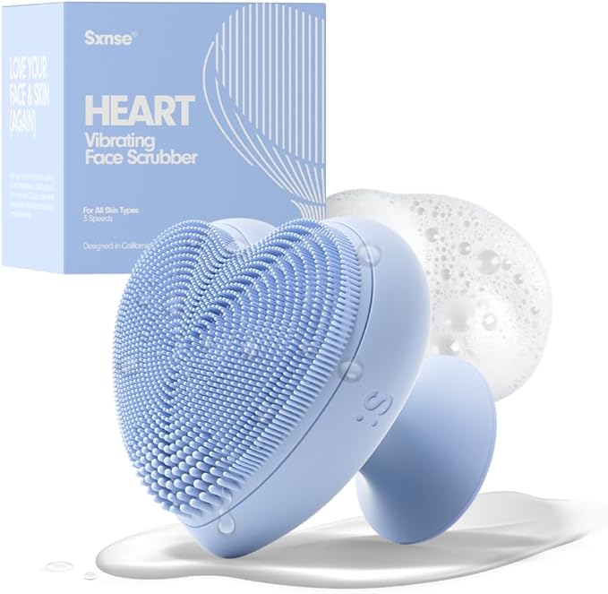 Heart Face Clean Pro⁺ - Electric Silicone Facial Scrubber for Acne with 7000+ Sonic Pulses - IPX7 Waterproof Rechargeable Exfoliator with Slip-Free Grip, 3 Speed Settings & Phthalate-Free - Arctic