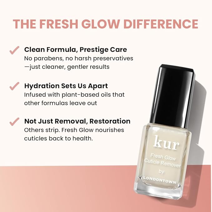 LONDONTOWN Fresh Glow Cuticle Remover - Instant Cuticle Remover Liquid - No Tool or Cutting Moisturizing Softening Nail Care for Dry, Damaged Cuticles, .40fl oz