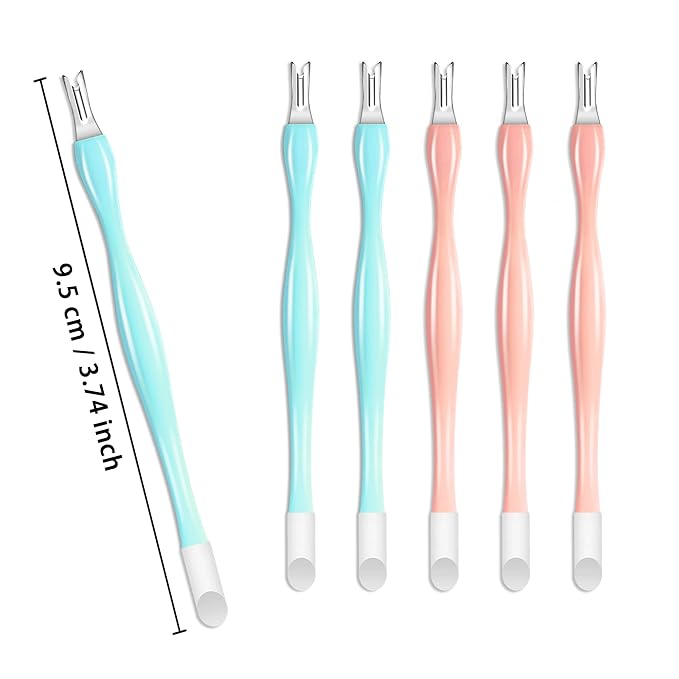Allstarry 30 Pieces Nail Cuticle Trimmer Remover Plastic Handle Cuticle Pusher Dead Skin Cuticle Knife Nail Cleaner Removal Fork Nail art Tools for Girls Women and Men - Light Blue and Soft Peach