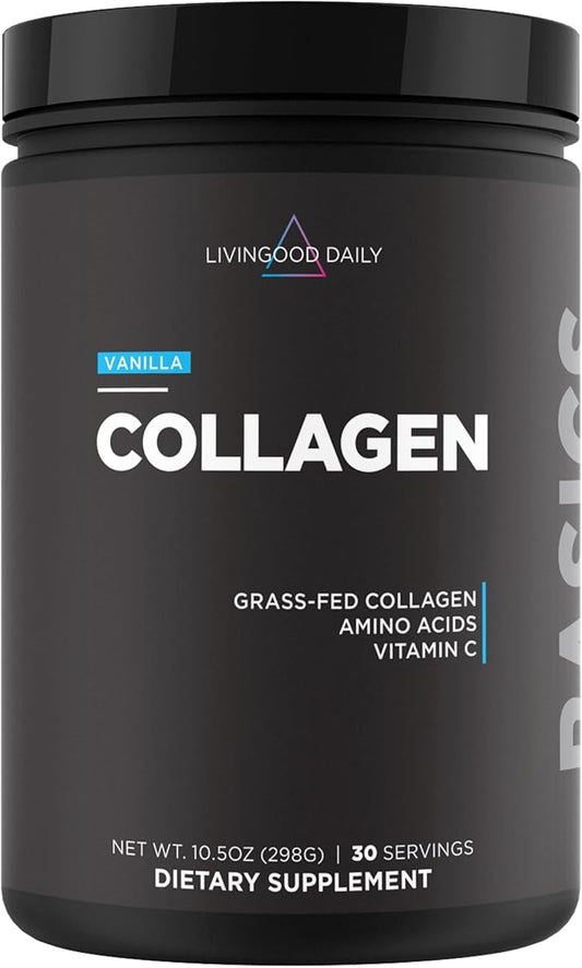 Livingood Daily Vanilla Collagen Powder for Women & Men, Hydrolyzed Collagen Peptides Powder with Vitamin C, Protein with 20 Amino Acids, Type I & III, Grass Fed, Keto, Paleo, Gluten Free, 30 Srvgs