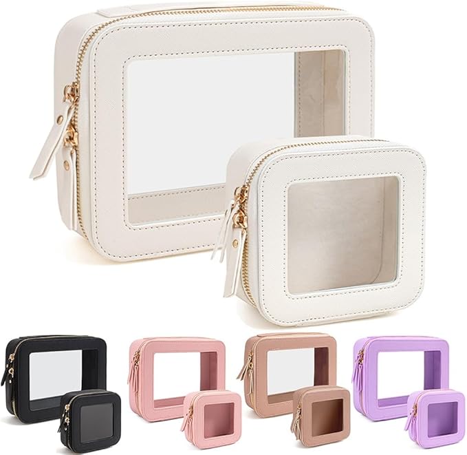 Travel Clear Makeup Bag Set, TSA Approved Cosmetic Bag Case with Zipper Portable Makeup Pouch Toiletry Bag Traveling Cosmetic Organizer Storage Bag Car Organizer Car Essentials