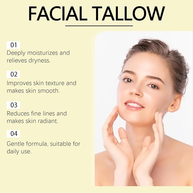 [120g Jar] Tallow & Honey Moisturizing Cream - Deep Hydration, Soothes Dryness, Improves Skin Texture - Lightweight, Fast-Absorbing, Non-Greasy - For Men & Women