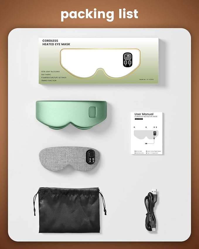 Heated Eye Mask - Cordless Eye Mask for Dry Eyes, Eye Relief, Improved Sleep, Timed Shutdown, 4 Temperature, Suitable for Women with Smaller Faces, Removable for Cleaning - Green