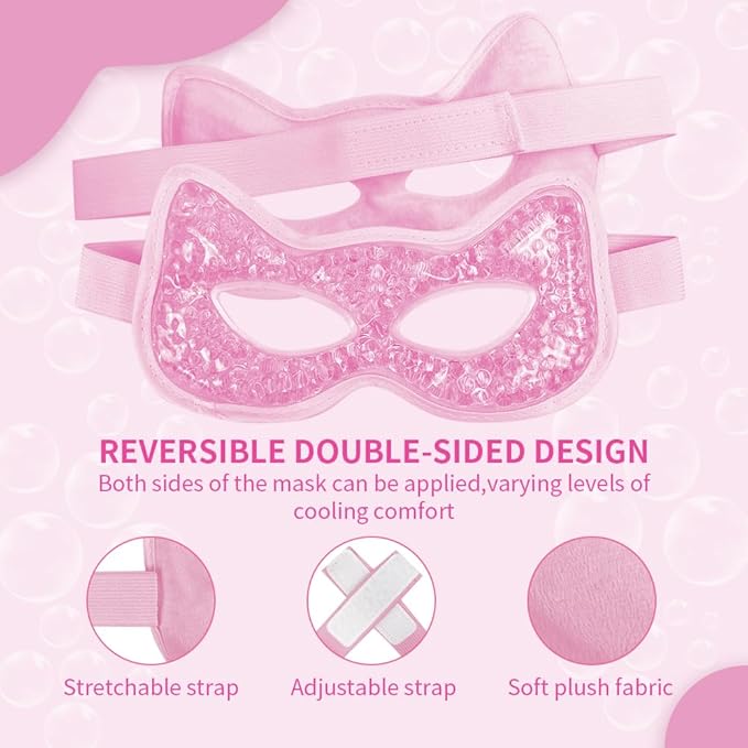 Cooling & Heating Eye Mask - Hot/Cold Use for Puffy Eyes, Headaches, Migraines, Sinus & Dark Circles (2 Packs Pink)