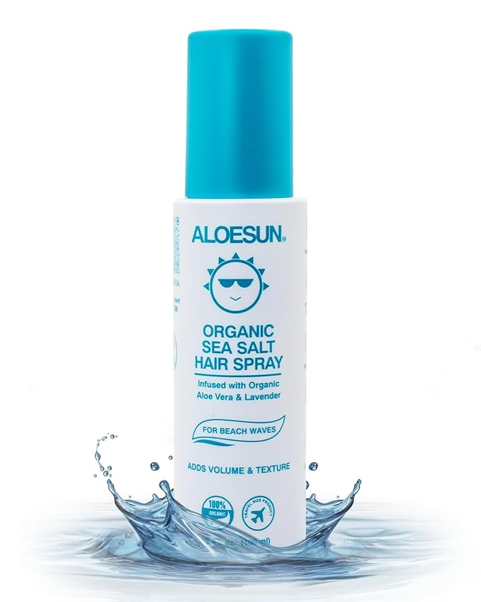 ALOESUN Organic Sea Salt Hair Spray - Texture & Volume Hairspray for Men & Women with Aloe Vera & Lavender - Styling Texturizing Volumizing Products for Wavy Curly & Fine Hair - Travel Size Bottle