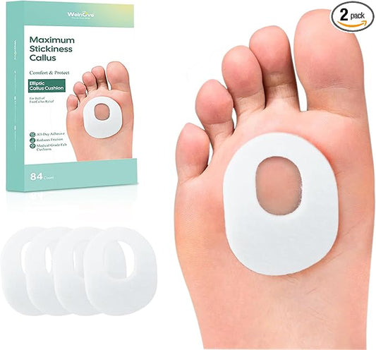 Welnove 84pcs Callus Pad with Water-Resistant Self-Stick Adhesive, Protects Foot, Heel and Toes from Rubbing and Friction,Oval Shape Design,Reduce Pressure and Friction from Shoes Rubbing-White