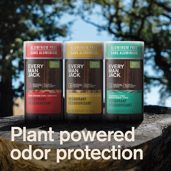 Every Man Jack Cedar + Red Sage Men’s Deodorant - Stay Fresh with Aluminum Free Deodorant For all Skin Types - Odor Crushing, Long Lasting, with Naturally Derived Ingredients - 3oz (2 Pack)