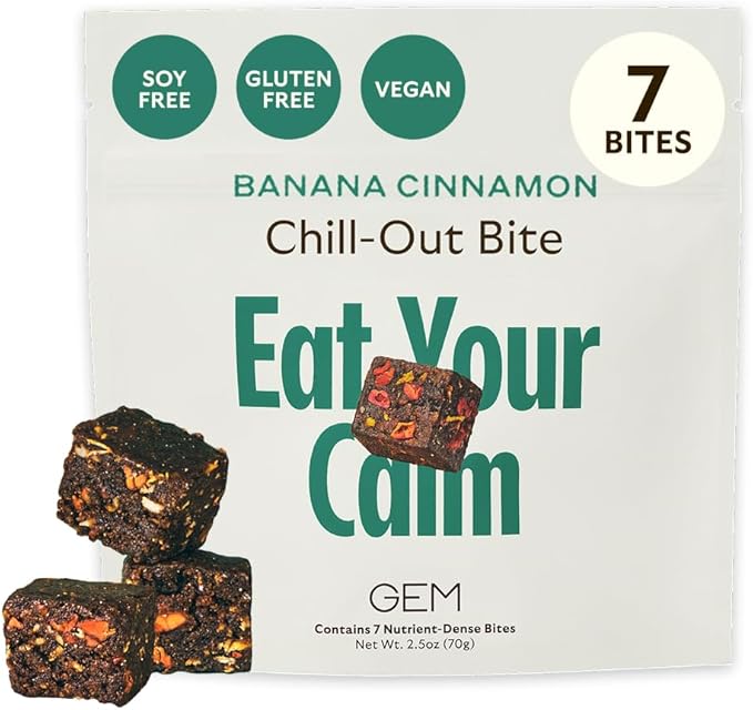 GEM Calm Bite | Supports Calm Mind & Clarity | Magnesium L-Threonate, Golden Chlorella, Lemon Balm | Holistic Non-Habit Forming | Gluten Free, Soy Free, Banana Cinnamon (7 Count)