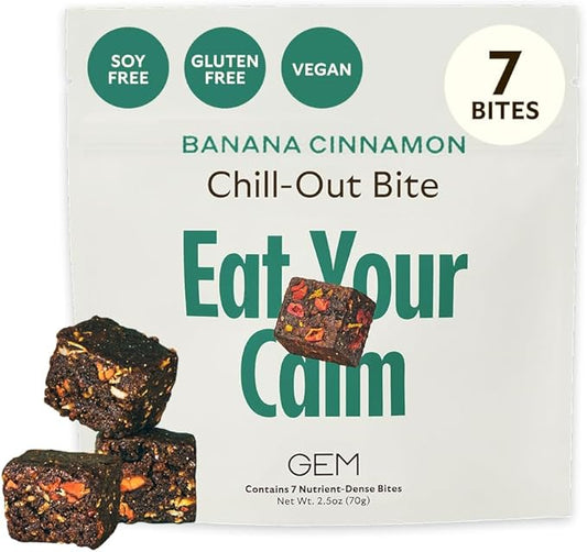 GEM Calm Bite | Supports Calm Mind & Clarity | Magnesium L-Threonate, Golden Chlorella, Lemon Balm | Holistic Non-Habit Forming | Gluten Free, Soy Free, Banana Cinnamon (7 Count)