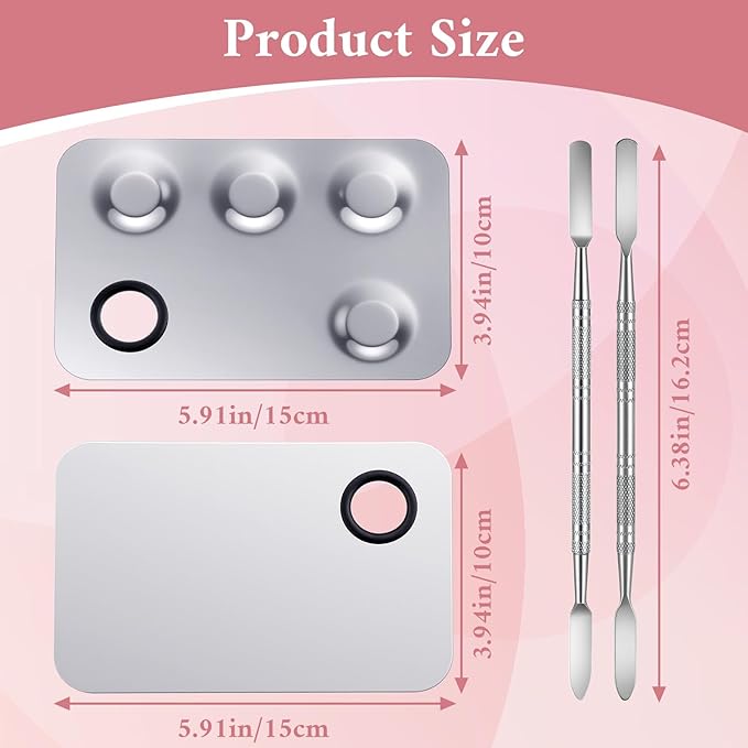 2Pcs Makeup Mixing Palette, Stainless Steel Metal Makeup Palette with Spatula Artist Tool for Mixing Foundation Nail-Art Professional Make up Artist Must haves for Cosmetic Makeup Palette and Nail Art