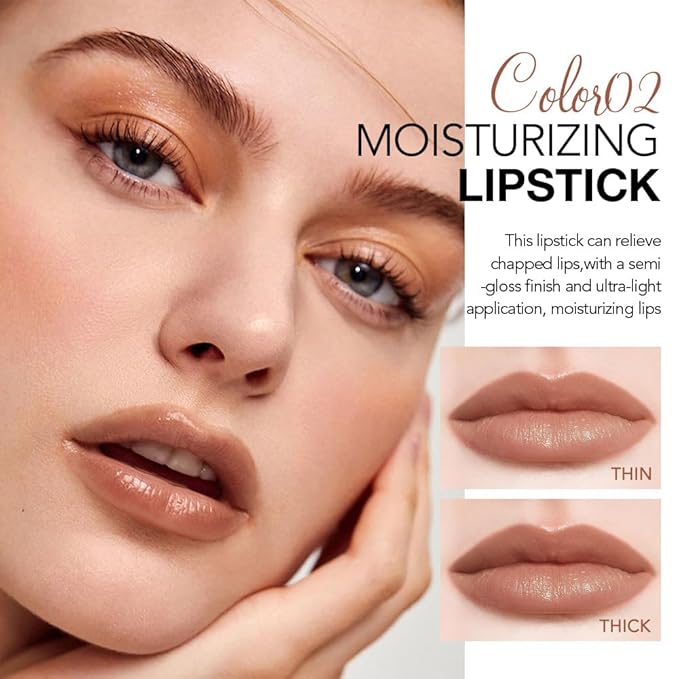 QIDSTERS Tinted Lip Balm Moisturizing Lipstick, Nude Brown Hydrating Lipstick for Women, 24 Hour Long Lasting Moisturization Lip Gloss Stain Makeup, Lightweight Non Greasy Moisturizer Lips, 02