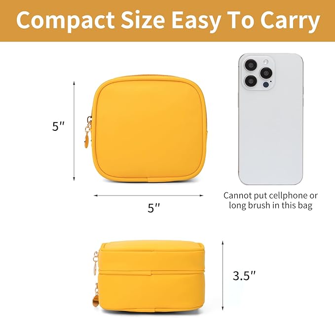 Small Makeup Pouch, Double Zipper Cosmetic Bag, Travel Makeup Bag, Cute Makeup Bag for Purse, Mini Toiletry Bag (yellow)