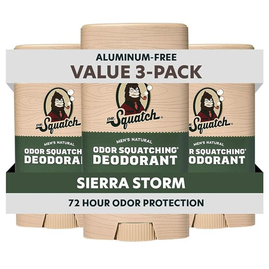 Dr. Squatch Natural Men’s Deodorant – Aluminum Free Natural Deodorant Men with Charcoal & Postbiotics for 72-Hour Odor Protection – Mountain Meadow & Lumberjack Lodge, 2.65oz Stick (2-Pack)