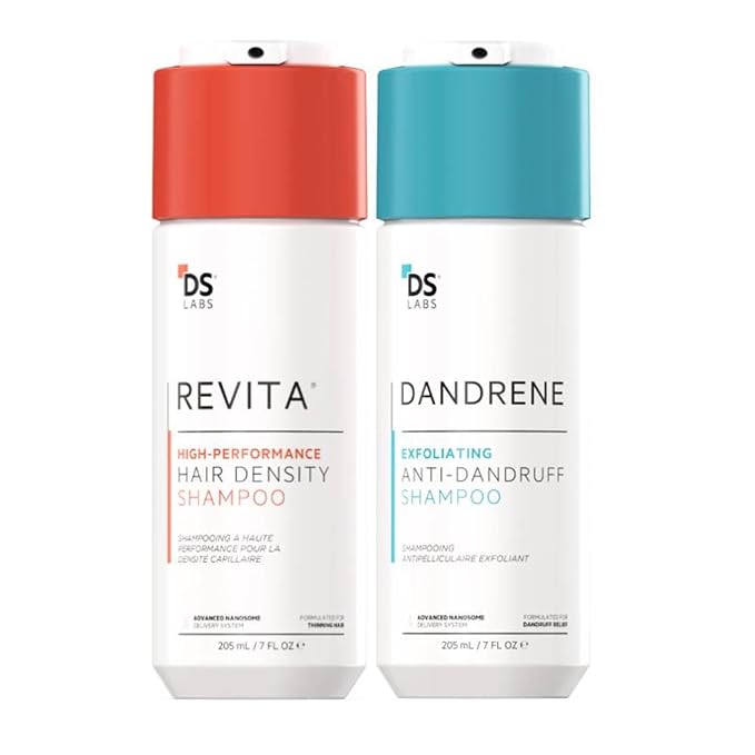 DS Labs Revita Shampoo & Dandrene Anti-Dandruff Shampoo Bundle - Supports Hair Density & Scalp Health, Strengthening, Thickening, Flake Control, For Men & Women