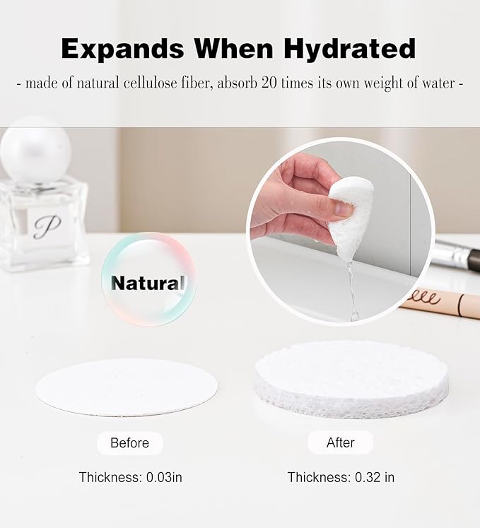 METUUTER 50 PCS Compressed Facial Sponges for Estheticians- 100% Natural Cellulose Face Sponge Spa Sponges for Face Cleansing, Massage, Pore Exfoliating, Mask, Makeup Removal