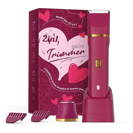 Electric Bikini Trimmer for Women - Waterproof Pubic Hair Trimmer & Facial Shaver, Rechargeable Cordless Electric Razor with Ceramic Blades, IPX7 Shower-Safe for Sensitive Skin, Gift for Her