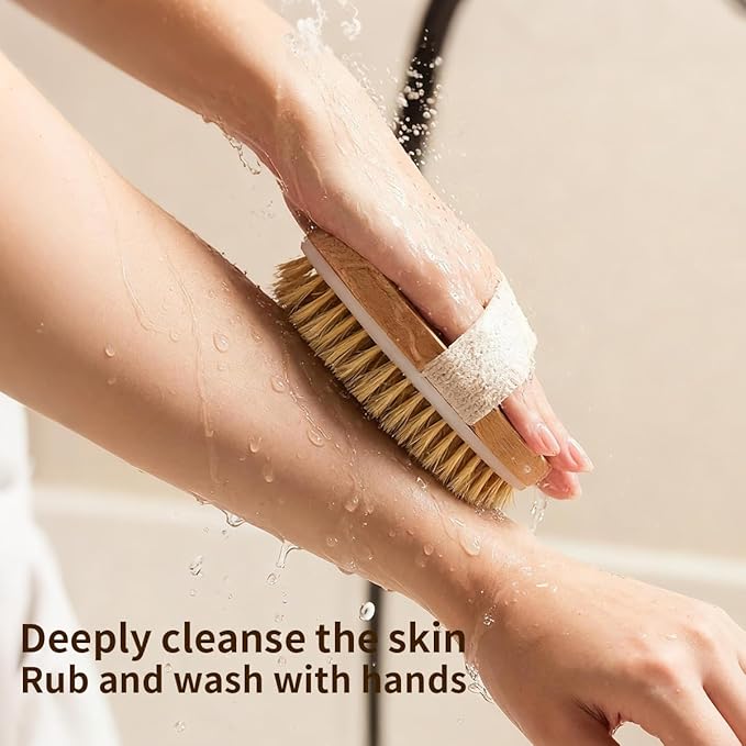 Dry Brushing Body Brush for Lymphatic Drainage-Vegan Dry Brush with Contoured Non-Slip Handle +Wood Therapy Massage Tools. Maderoterapia Kit, Gua Sha, Anti-Cellulite, Body Sculpting, Sensitive Skin