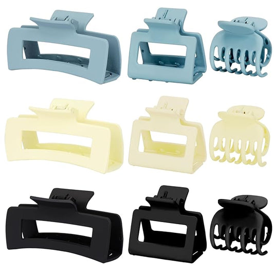 Mehayi 9 PCS Matte Hair Clips Claw for Women Girls, 3 Styles Nonslip Small Hold Strong Hold Cute Jaw Clip Barrettes for Thick Thin Long Short Hair, Fashion Acrylic Hair Clamps Styling Accessories
