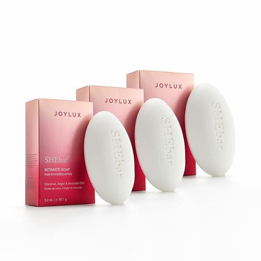 Joylux SHEBar 3-Pack | Feminine Cleansing Bar, Yoni Bar, pH-Balanced Formula, Clean & Gentle Ingredients, Velvety Texture, Light Mandarin Scent, Rich in Essential Oils (3)
