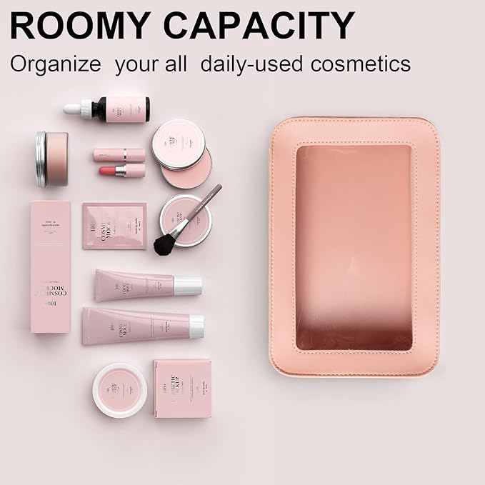 LETGO Clear Makeup Bags, TSA Approved Toiletry Bag with Zipper, Clear Makeup Organizer Fit Carry-on Travel Essentials,Clear Cosmetic Bags for Women Men (C-Pink)