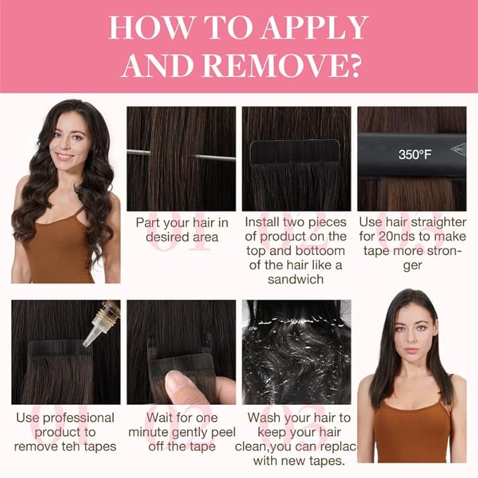 GOO GOO Tape in Hair Extensions Human Hair, 4/26/4 Balayage Chocolate Brown to Honey Blonde, 20inch 30g 10pcs, Skin Weft Seamless Invisible, Silky Straight with Thick Ends, Remy Human Hair