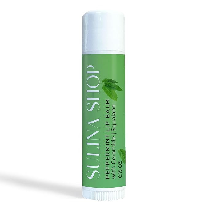 Peppermint Lip Balm with Castor Oil & Vitamin E - Nourishes & Protects Dry Lips, Lip Moisturizer with Ceramide & Squalane, Natural Lip Balm Mint with Deep Hydration for Soft Lips - Lip Repair, 0.15 oz