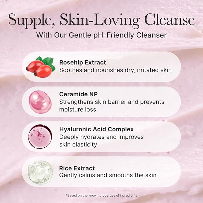 ARENCIA Rosehip Rice Cake Cleanser, pH Balancing Face Wash with Ceramide for Sensitive Skin, 5.29 oz