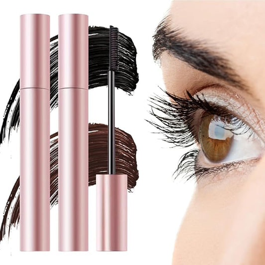 Waterproof and Non-Smudging Mascara, Lengthening and Curling Long-lasting Mascara for Fine Short Lash Women, Slim Brush Length Volumizing Curling Eyelash Lashes Mascaras for Lash Makeup (Black+Brown)