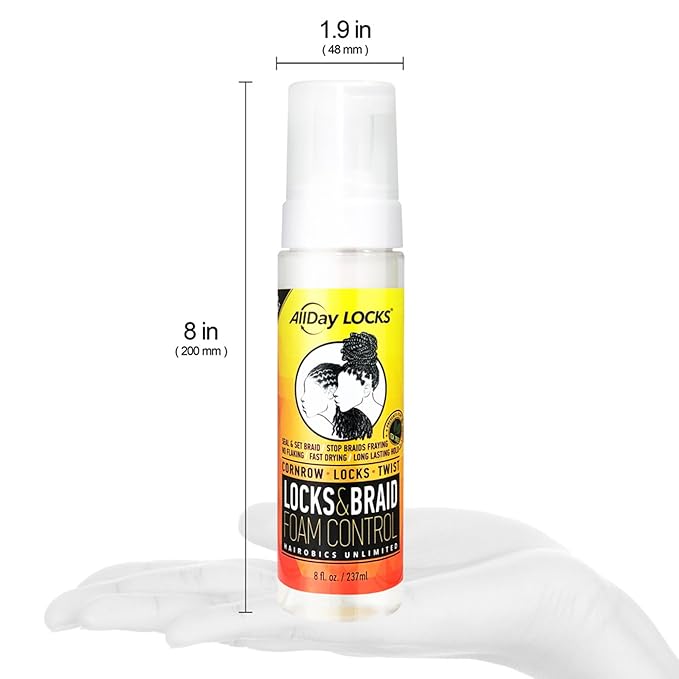 AllDay Locks Braid Foam - Long Lasting Mousse for Style & Shine, Braiding Foam for Women & Men, Sets & Seals for Easy Styling, Textured Haircare & Styling Protection - 8 oz Bottle