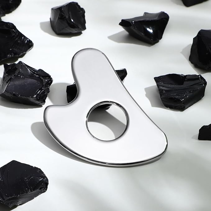 rosenice Gua Sha Facial Tool for Face Skincare Stainless Steel Gua Sha Board for Body Tensions Reduce Puffiness Festive Gifts Silver