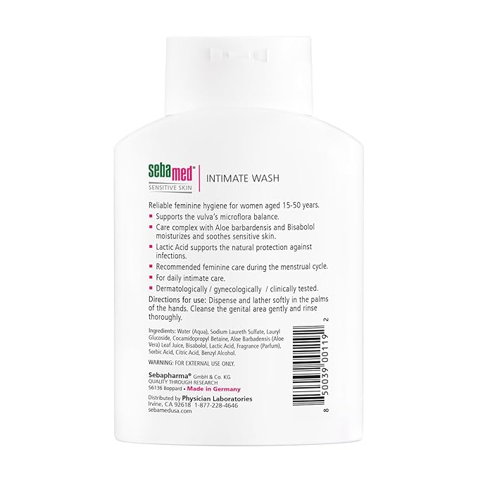 SEBAMED Feminine Intimate Wash pH 3.8 For Microflora Balance With Aloe Vera Mild Organic Based Daily Vaginal Wash Feminie Hygiene 6.8 Fluid Ounces (200 mL)